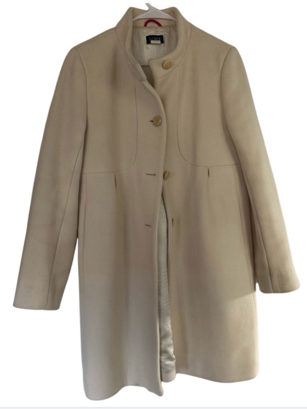 Vintage J. Crew Women's Cream Wool-Blend Stand Collar Coat